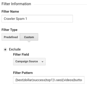 Screenshot of crawler spam filter configuration