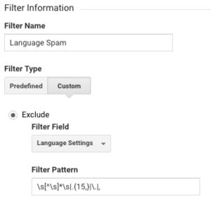 Screenshot of language spam filter configuration