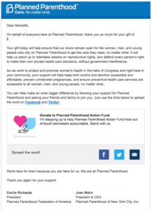 planned parenthood donor thank you