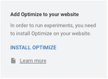 Screenshot of Google Optimize install optimize button