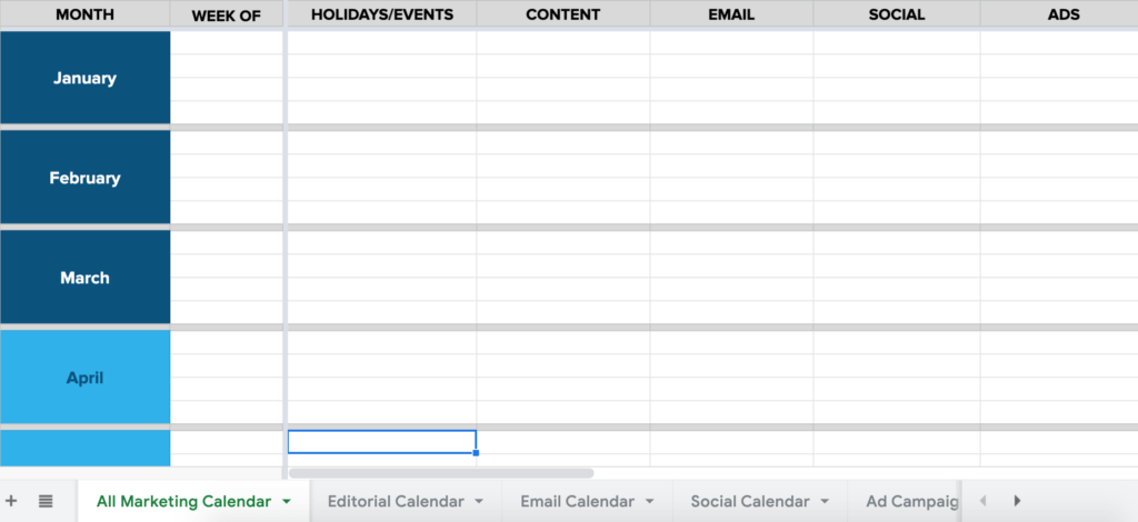 digital marketing calendar template